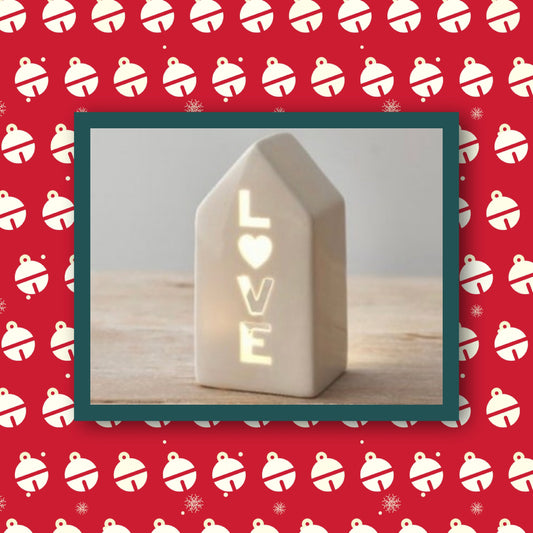 White Ceramic Tea Light House - 13cm