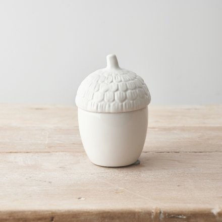 White Acorn Container, 12cm