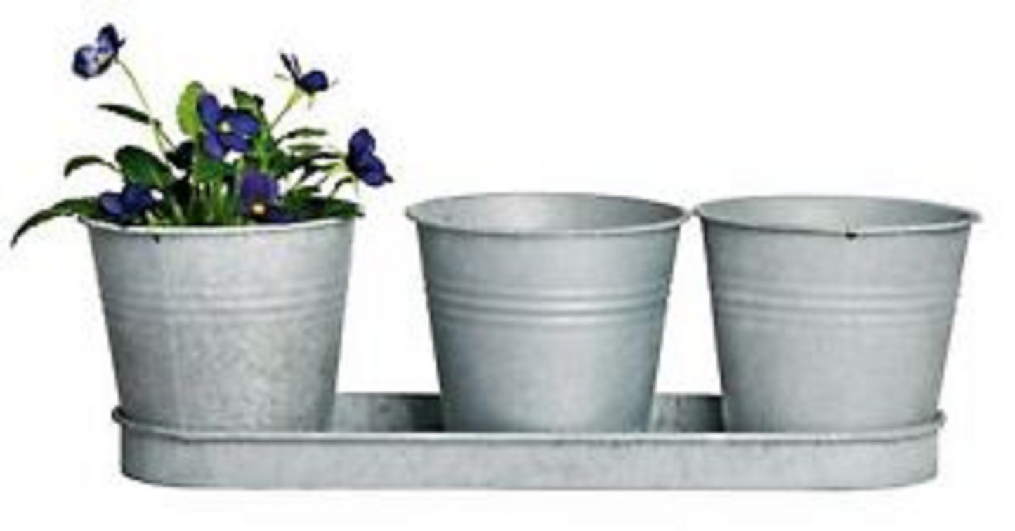 Flower pots - Zinc crafted - 3 pots with tray